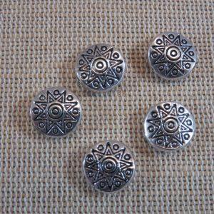Perles soleil argenté métal 10mm ethnique incas aztèque – lot de 10