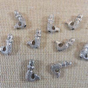 Perles sirène argenté gravé en métal 13x9mm – lot de 10