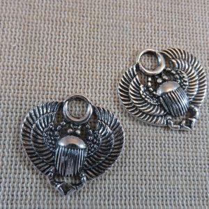 Pendentifs Khéper scarabée égyptien argenté 27mm – lot de 5