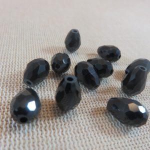 Perles goutte noir facetté 12mmx8mm briolette – lot de 10
