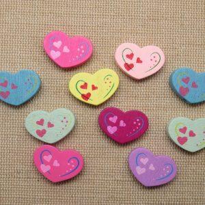 Perles cœur en bois 20x13mm multicolore – lot de 10