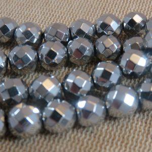 Perles Hématite 8mm facette argenté – lot de 10