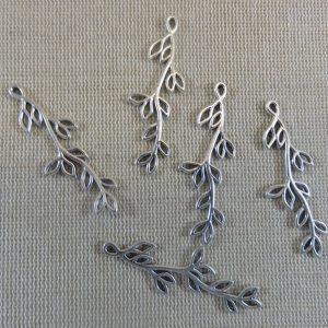 Pendentifs branche feuille olivier argenté 45x15mm en métal – lot de 5