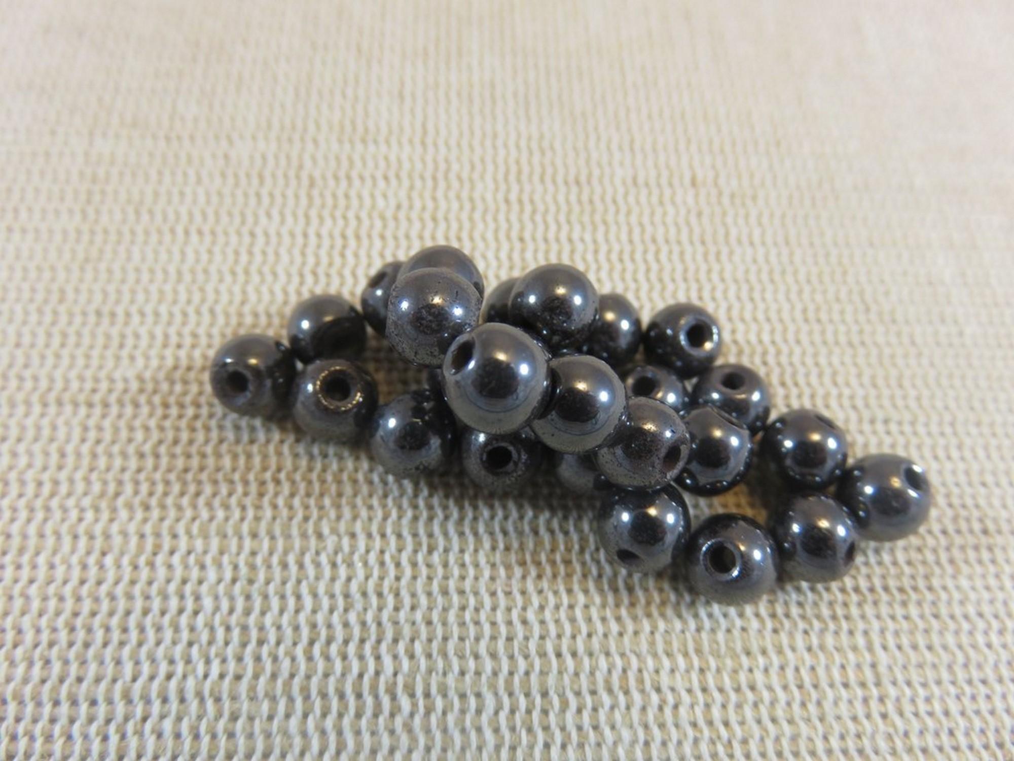 Perles Hématite 6mm ronde noir magnétique