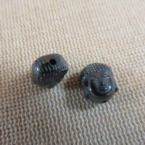Perles tête de Bouddha noir en Hématite 10mm – lot de 2