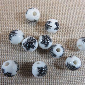 Perles céramique feuille noir 8mm ronde – lot de 10