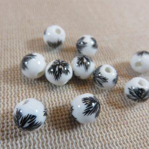 Perles céramique feuille noir 8mm ronde – lot de 10
