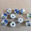 Perles céramique fleur bleu 8mm ronde