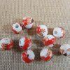 Perles céramique fleur rouge marron 8mm ronde