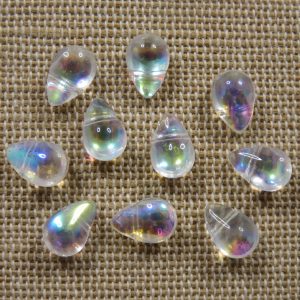 Perles goutte blanc nacré larme en verre 9x6mm – lot de 10