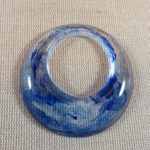 Grand pendentif bleu effet vague rond 53mm en résine