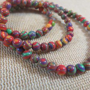 Perles Malachite synthèse 4mm arc-en-ciel – lot de 10