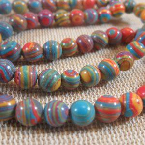 Perles Malachite synthèse 6mm arc-en-ciel – lot de 10