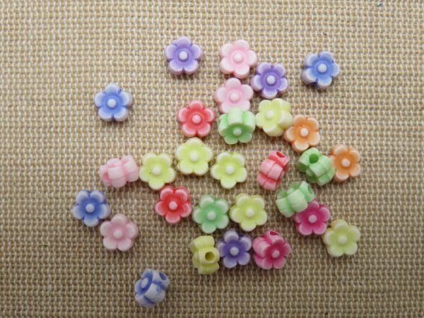 Perles fleur pastel 7mm hippie en acrylique - lot de 20