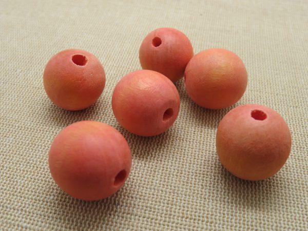 Grosse perle en bois orange 20mm ronde - lot de 6