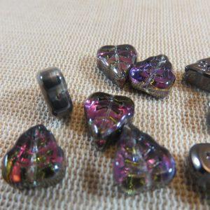 Perles feuille en verre violette 13x10mm – lot de 10