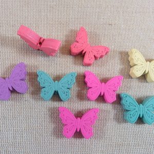 Perles papillon en bois multicolore 25x19mm – lot de 10