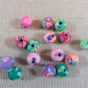 Perles fleuri 8mm en pâte polymère multicolore – lot de 20