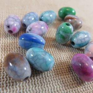 Perles ovale effet pierre fissuré 11mmx8mm en acrylique – lot de 10