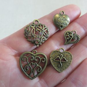 Breloques cœur bronze pendentif métal – lot de 5