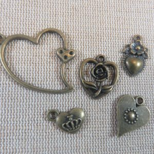 Breloques cœur bronze pendentif métal – lot de 5