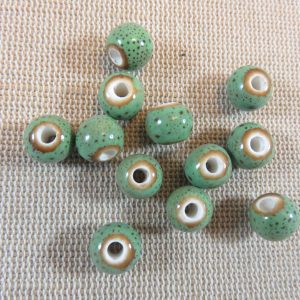 Perles céramique verte 8mm ronde – lot de 10
