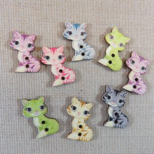 Boutons chat en bois kawaii multicolore – lot de 8 bouton de couture