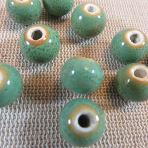 Perles céramique verte 10mm ronde – lot de 10