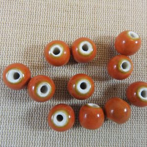 Perles céramique orange 10mm ronde – lot de 10
