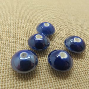 Perles soucoupe céramique bleu 12mm – lot de 5