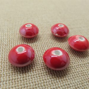 Perles soucoupe céramique rouge 12mm – lot de 5