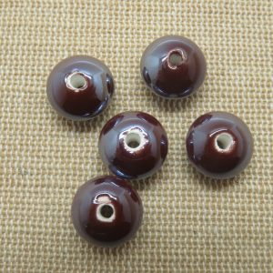Perles soucoupe céramique marron 12mm – lot de 5