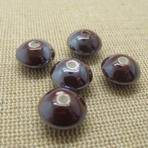 Perles soucoupe céramique marron 12mm – lot de 5