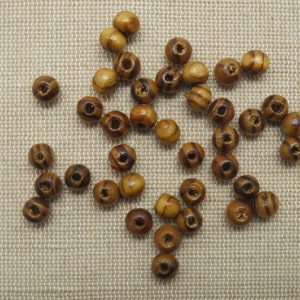Perles en bois pin marron clair 6mm – lot de 25