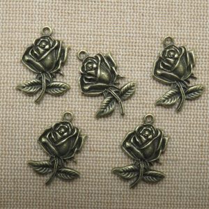 Pendentifs fleur bronze breloque Rose 25mm en métal – lot de 5