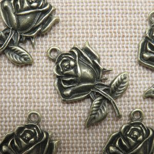 Pendentifs fleur bronze breloque Rose 25mm en métal – lot de 5