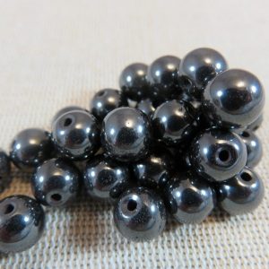 Perles Hématite 8mm noir ronde magnétique – lot de 10