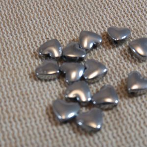 Perles cœur hématite 6mm argenté mat – Lot de 10
