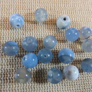 Perles Agate 6mm bleu craquelé feu ronde – lot de 10 Pierre de gemme