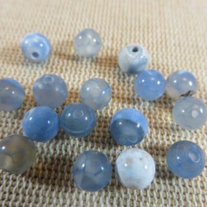 Perles Agate 6mm bleu craquelé feu ronde – lot de 10 Pierre de gemme