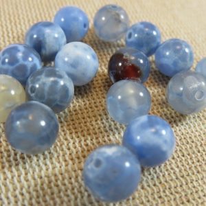 Perles Agate 8mm bleu craquelé feu ronde – lot de 10 Pierre de gemme