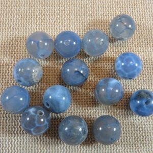 Perles Agate 10mm bleu craquelé feu ronde – lot de 10 Pierre de gemme