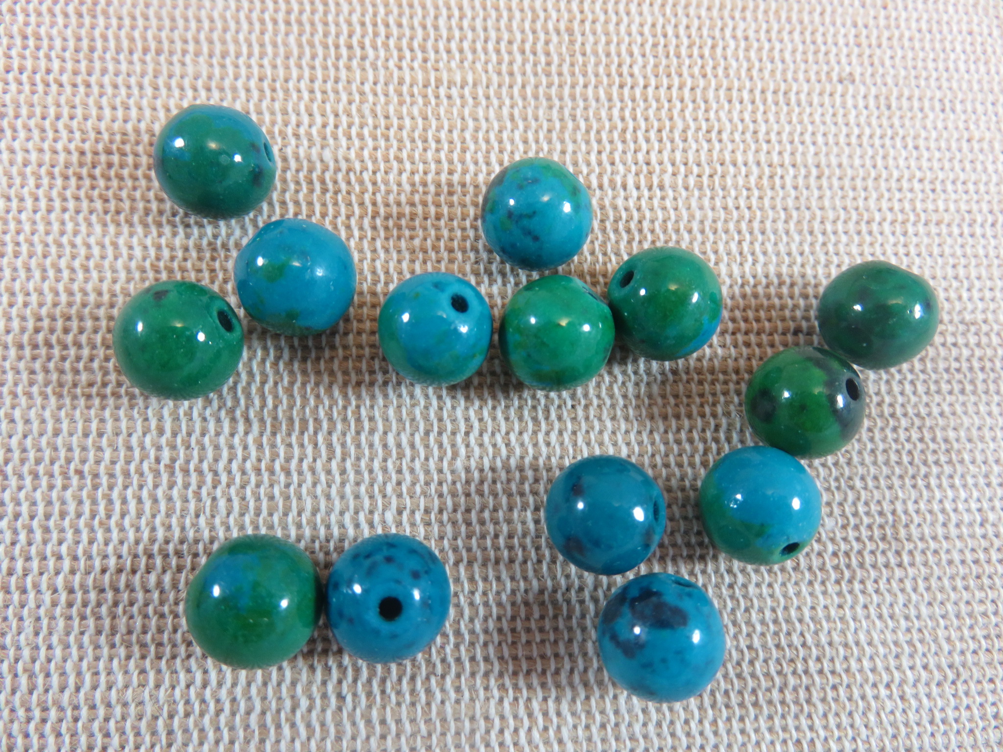 Perles Chrysocolle 8mm ronde bleu-vert - lot de 10