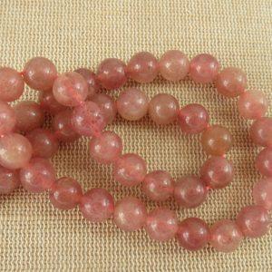 Perles Quartz rose 8mm pierre de gemme ronde – lot de 10