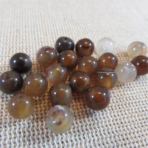 Perles Agate marron 6mm ronde pierre de gemme – lot de 10