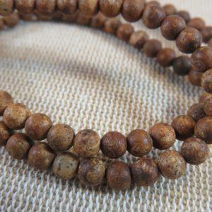 Perles Agate 4mm texture effet bois pétrifié ronde – lot de 10 Pierre de gemme