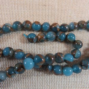 Perles Jaspe bleu or 6mm cloisonné ronde pierre de gemme lac marin – lot de 10