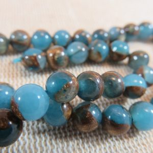 Perles Jaspe bleu or 6mm cloisonné ronde pierre de gemme lac marin – lot de 10