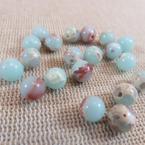 Perles Jaspe 6mm peau de serpent bleu ronde – lot de 10 perles de gemme