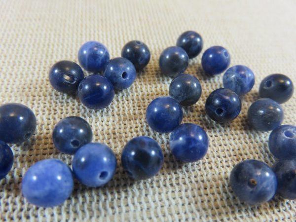 Perles Sodalite 6mm ronde bleu ancien - lot de 10 pierre de gemme
